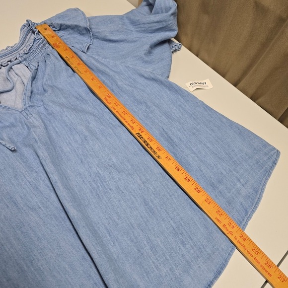 Old Navy Shirt Womens 2X Blue Long Sleeve Denim Cotton Cowgirl Boho Peasant - Picture 11 of 12